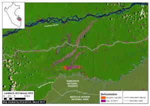 Image 1c. Near real-time deforestation monitoring in La Pampa. Key data sources: SERNANP, USGS, ACCA