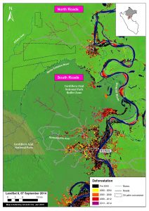 Image of the Week 3. Detection of new road construction in the northern Peruvian Amazon (Department of Loreto) Key data sources: MINAM, Hansen/UMD/Google/USGS/NASA, USGS, SERNANP, Grupo Palmas, GOREL.