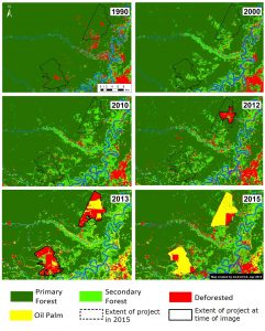 Image 4c. Landsat time-series (1990 – 2015) for both large-scale oil palm projects near Nueva Requena. Key data sources: USGS.