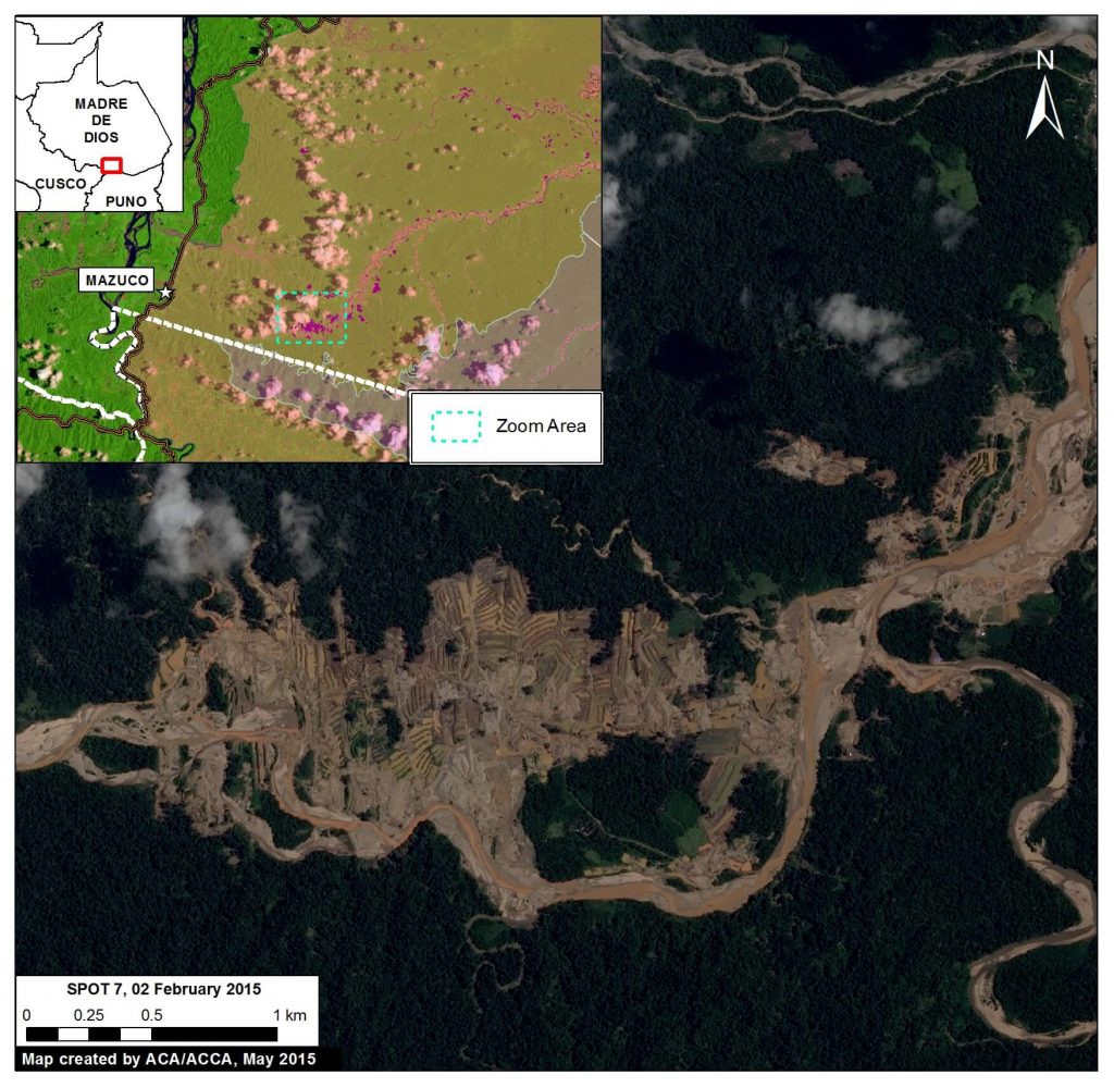 Image 5c. High resolution satellite image of deforestation along the Upper Malinowski River. Key data sources: SPOT 7, CLASlite.