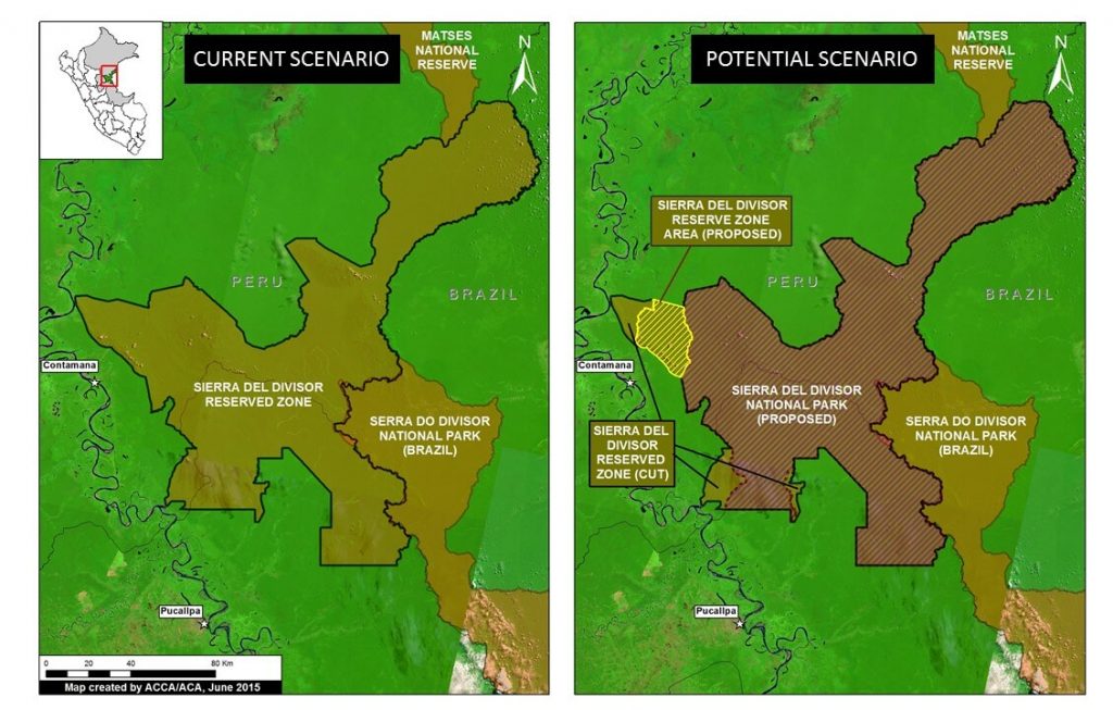 Image 7b. The current (left panel) and potential (right panel) scenario for the Sierra del Divisor region