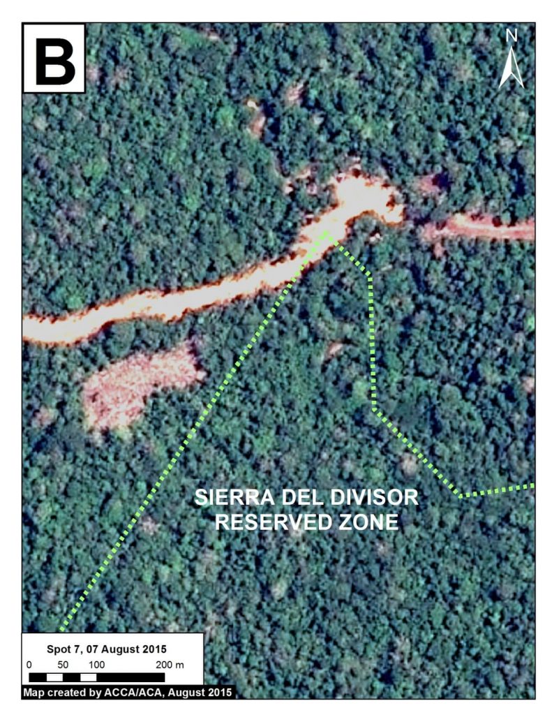 Image 15b. High-resolution image of logging road crossing northern tip of Reserved Zone. Data: SPOT 7 Airbus.