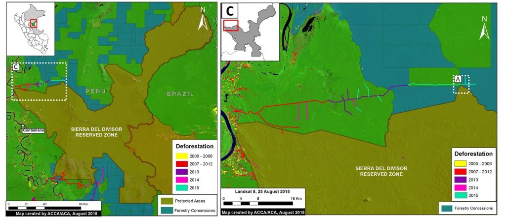 Image 15c. Expansion of the logging road in the northeast sector of the Reserve Zone. Data: MINAM-PNCB/MINAGRI-SERFOR, SERNANP, USGS.