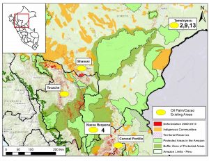 Image S1b. Large-scale agriculture deforestation in the northern Peruvian Amazon. Numbers indicate relevant MAAP article. Data: SERNANP, IBC, MINAM-PNCB/MINAGRI-SERFOR, MAAP.