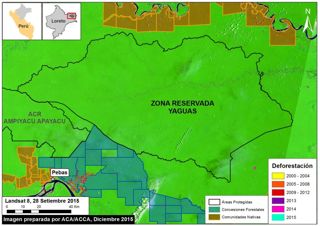 Image 22b. Yaguas Deforestation analysis. Data: USGS, PNCB/MINAM, Hansen/UMD/Google/USGS/NASA, MINAGRI, SERNANP