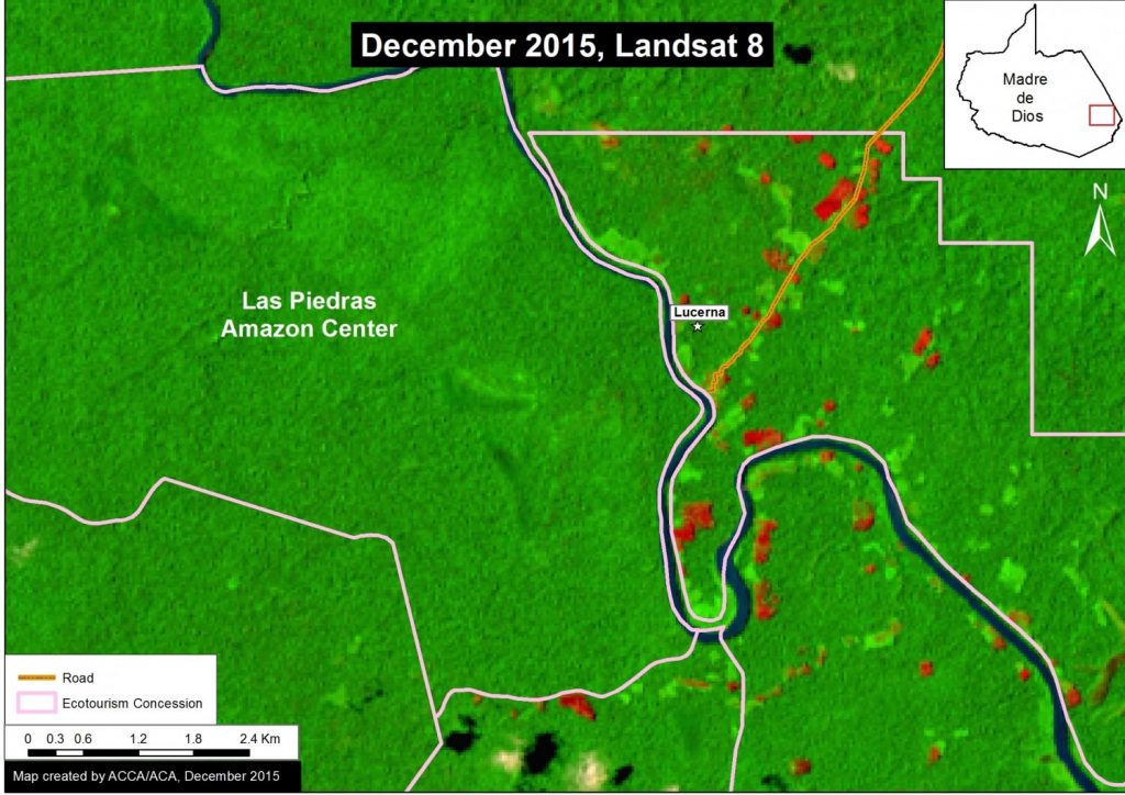 Image 23c. Recent Landsat image showing deforestation along lower Las Piedras. Data: USGS,MINAGRI.