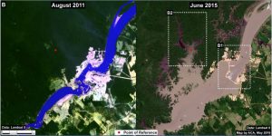 Image 34c shows the flooding immediately upstream of the Jirau dam between 2011(left panel) and 2015 (right panel).