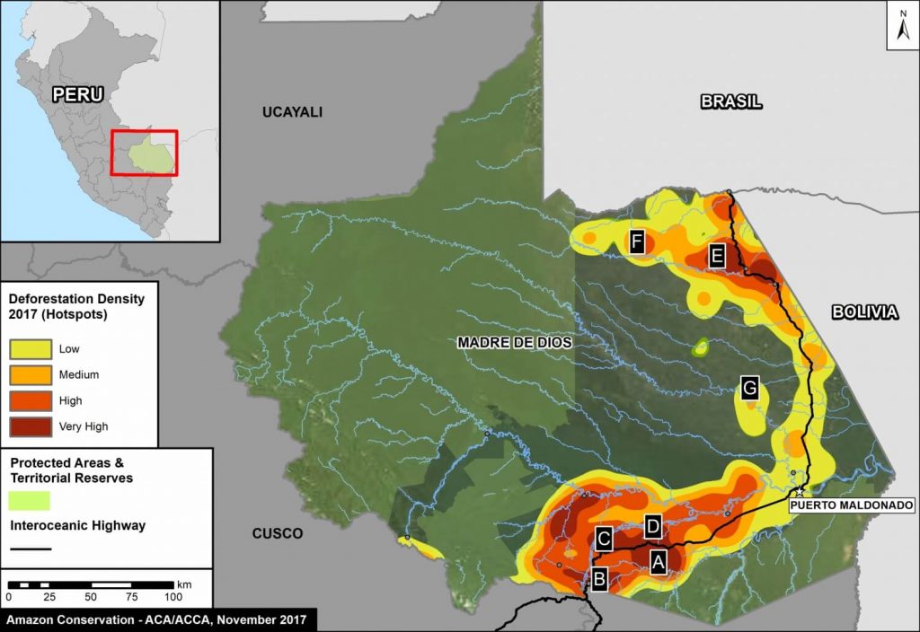 Image 75. Base Map of Hotspots in Madre de Dios in 2017. Data: PNBC/MINAM, UMD/GLAD