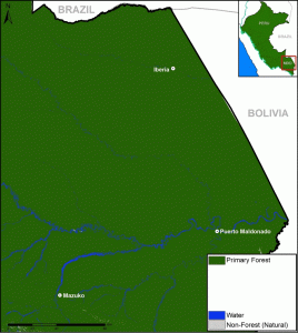 GIF of deforestation in the southern Peruvian Amazon. Data: see Base Map