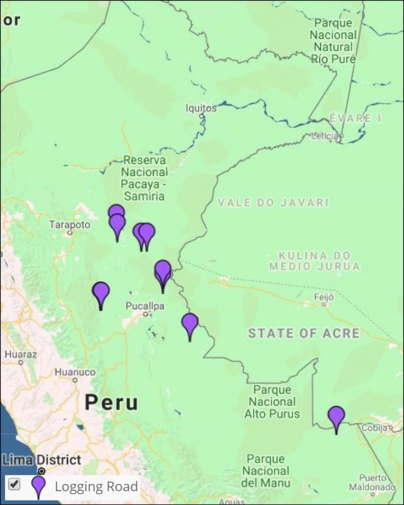 Image 7: Interactive Map, logging roads. Data: MAAP.