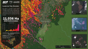 Zoom 1. Llanos de Yari. Click to enlarge. Data- DigitalGlobe, UMD:GLAD, Hansen:UMD:Google:USGS:NASA, PNN, SIAC, RAISG