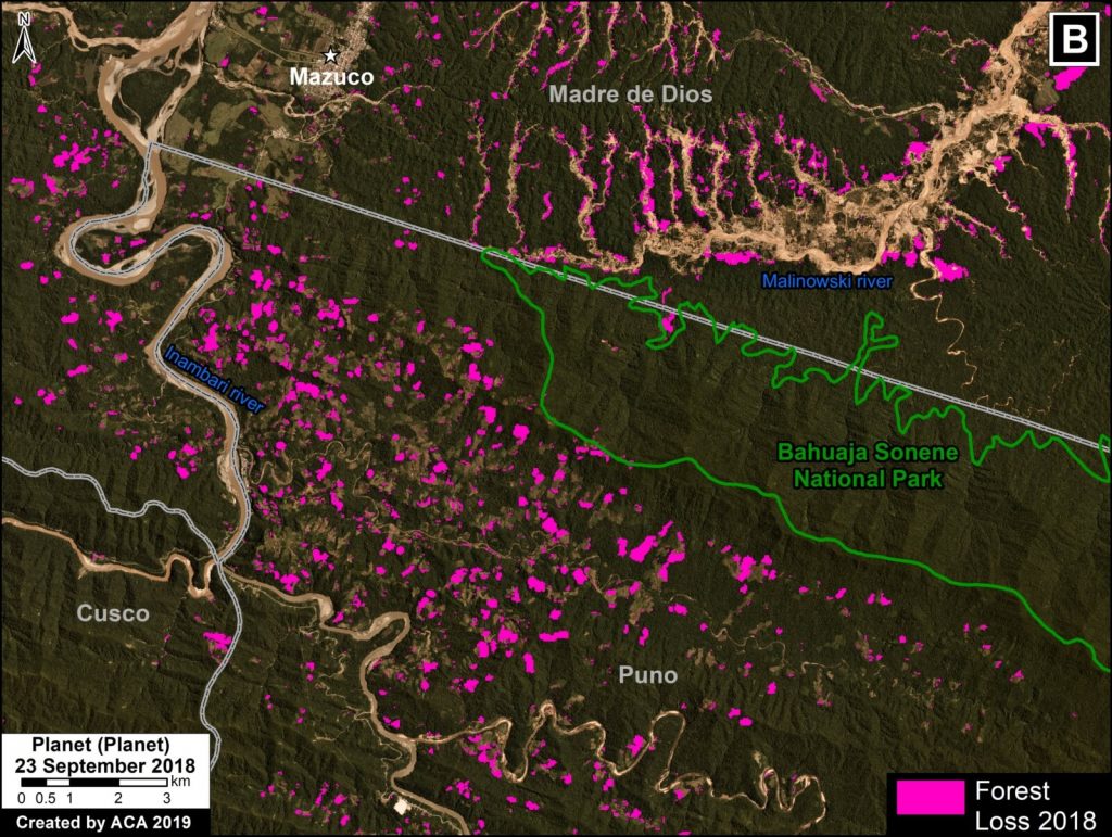 Zoom B. Bahuaja Sonene (surroundings). Data- PNCB:MINAM, SERNANP, Planet