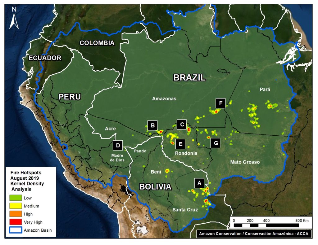 Base Map. Fire Hotspots in the Amazon during August 2019. Data- VIIRS:NASA.