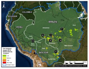 Base Map. Fire Hotspots in the Amazon during August 2019. Data- VIIRS:NASA.