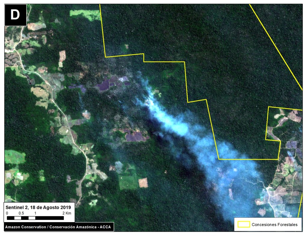 Zoom D. Fire in southern Peruvian Amazon (near Iberia, Madre de Dios). Data- ESA