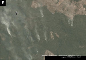 Zoom E. Fire escaping (or deliberately set) in the primary forests in Rondonia state. Data- Planet