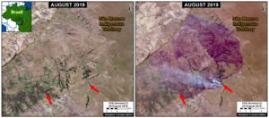 Zoom J. Fires within an Indigenous Territory at the drier southern edge of the Amazon Basin. Data- Planet