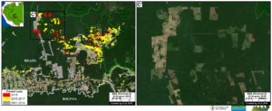 Zoom C. Brazil, Bolivia border. Data: Hansen/UMD/Google/USGS/NASA, ESA, RAISG