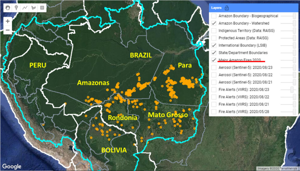 Base Map. Major Amazon Fires 2020. Data: MAAP.