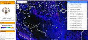 Step 1 of Amazon Fire App. Detection of elevated emissions in the southeastern Brazilian Amazon (Mato Grosso).