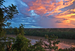 The Madre de Dios River at sunset. 