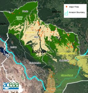 Base Map. Major fires in the Bolivian Amazon during 2020. Data: MAAP/ACEAA.