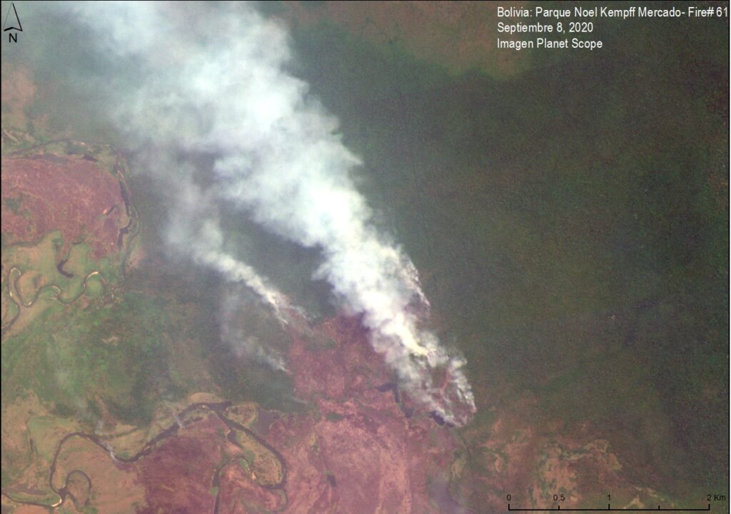 Image 2. Major fire in Noel Kempff Mercado National Park, in the Bolivian Amazon. Data: Planet.