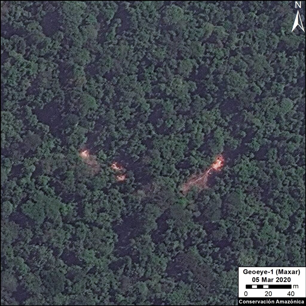 Very high resolution satellite image showing illegal logging in the southern Peruvian Amazon. Data: Maxar. Analysis: MAAP/ACCA.