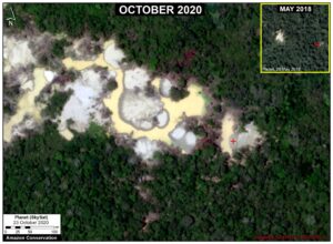 Image 2. Expansion of new gold mining areas into the primary rainforests near the Pariamanu River (Madre de Dios region). Data: Planet.