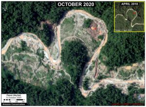 Image 6. Recent expansion of gold mining deforestation in the buffer zone of Amarakaeri Communal Reserve (Cusco region). Data: Planet (Skysat).